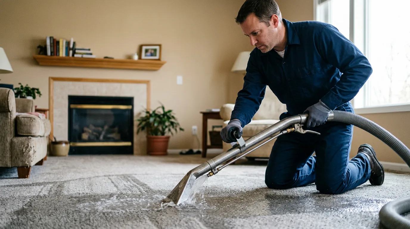 Water damage restoration technician working near Buffalo Prairie, IL